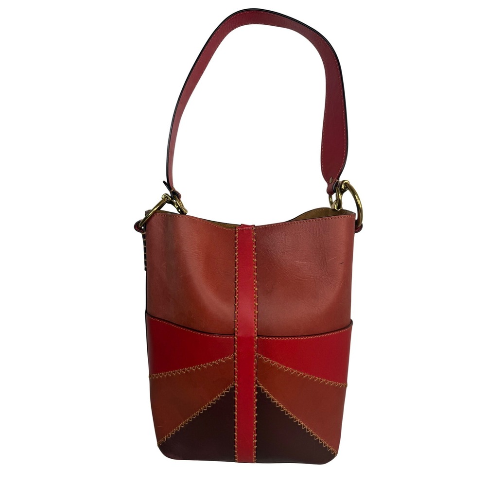 FRYE Ilana‎ Red Color Block Bucket Hobo Bag Purse RARE Boho Western